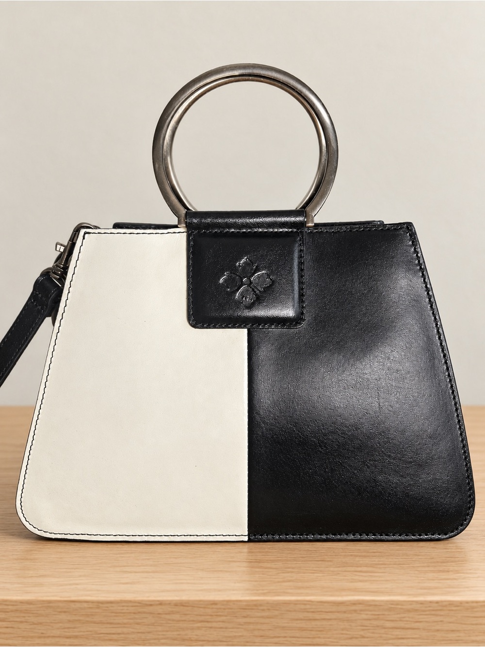 Patricia Nash Leonie Top Handle Convertible Crossbody Colorblock Black Ivory Mod